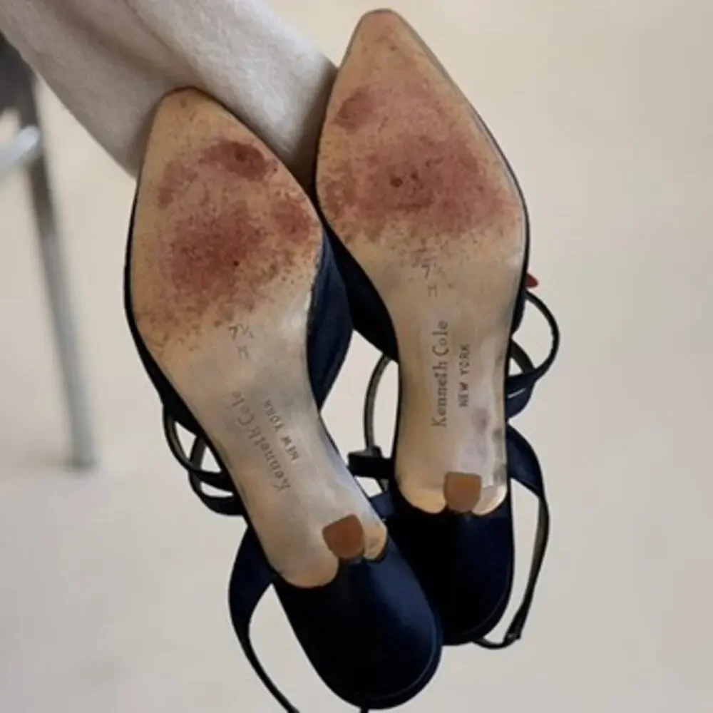 Kenneth Cole Navy Satin Kitten Heels - Pointed Toe, Slingback, Size 7.5